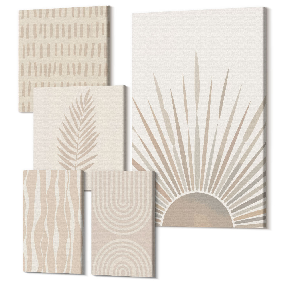 Vászonkép ötrészes Stílusos dekorációk a természet árnyalataiban és geometrikus mintákban