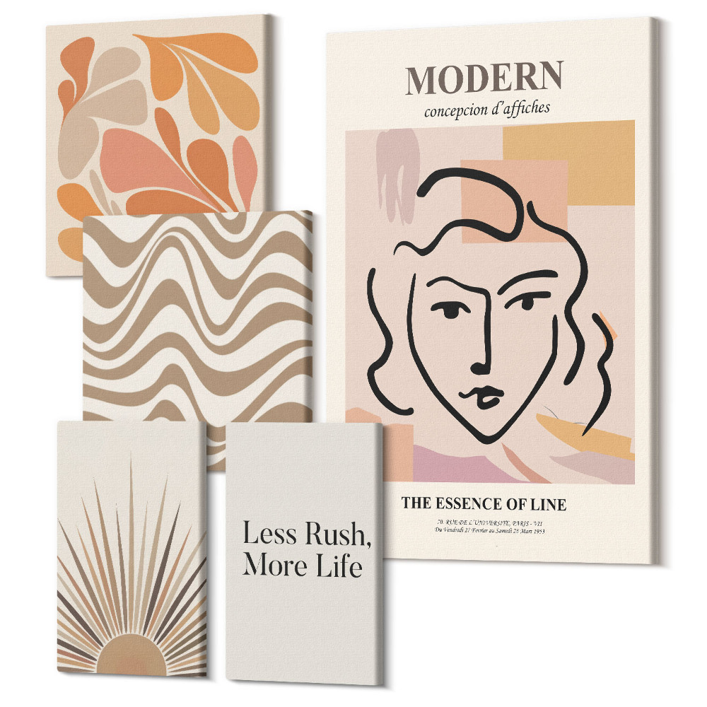 Vászonkép ötrészes Modern stílus absztrakt motívumokkal és vonalakkal