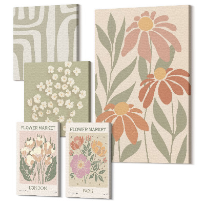 Öt részes vászonkép Virágmotívumok London és Párizs boho piacairól