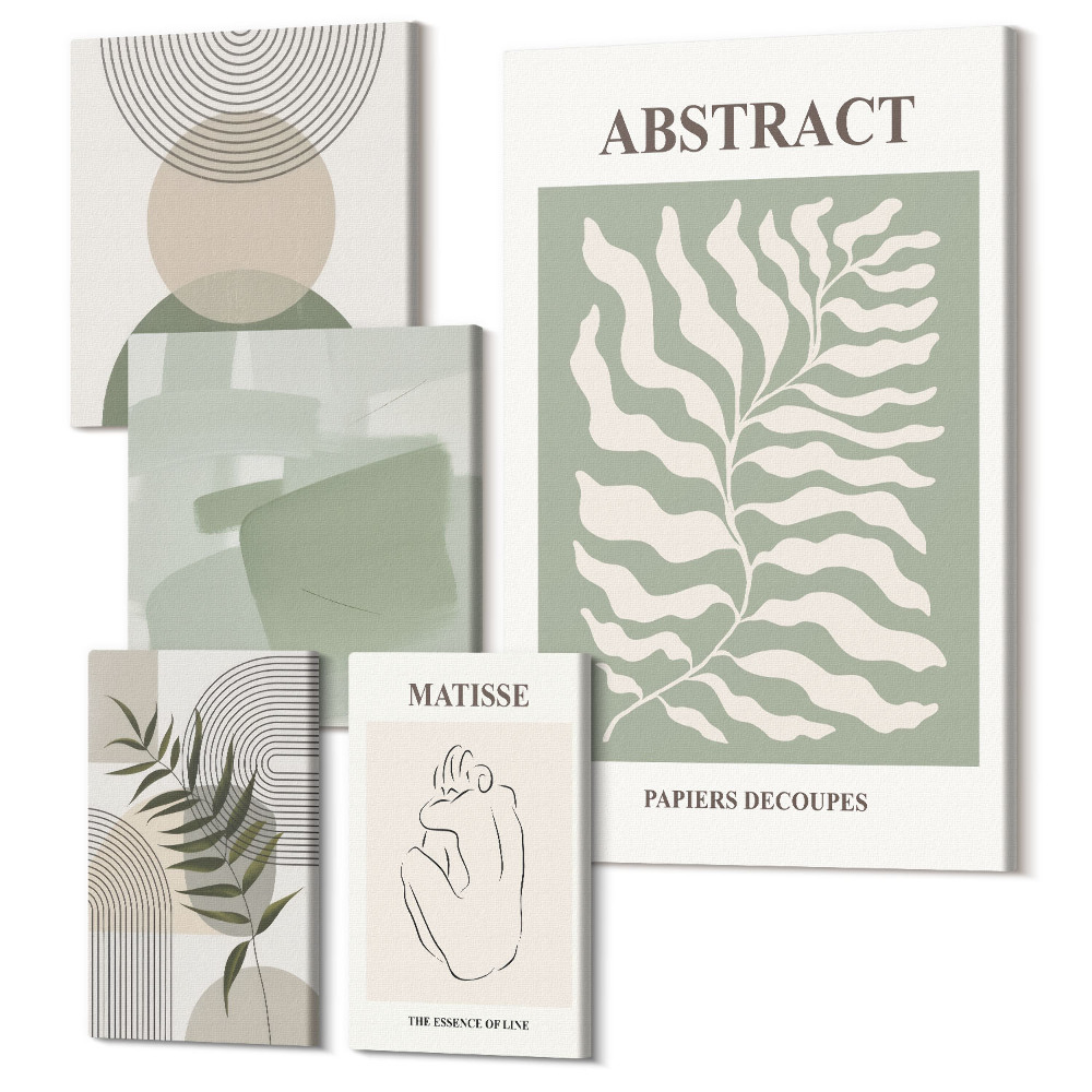 Öt részes vászonkép szett Stílusos absztrakt kompozíciók növényi motívumokkal