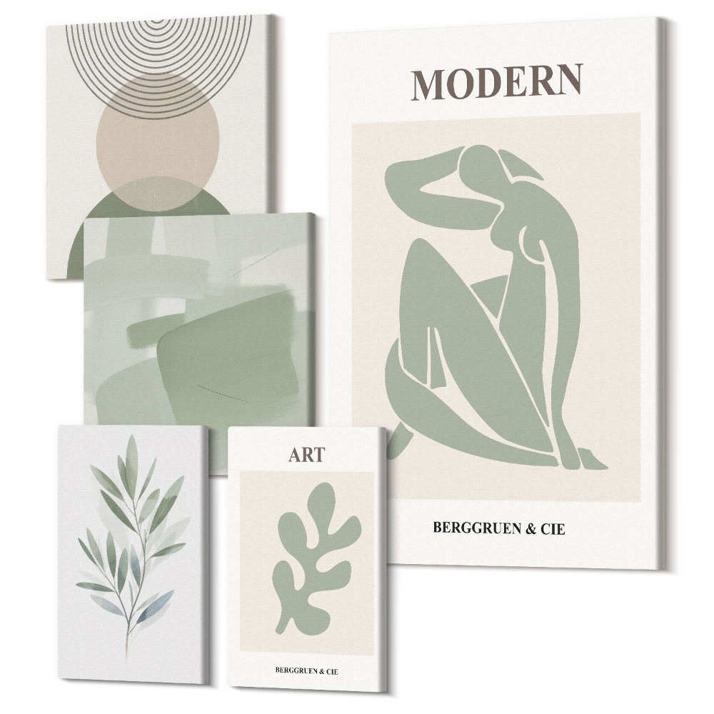 Öt részes vászonkép Modern stílus absztrakt formákkal és növényi motívumokkal