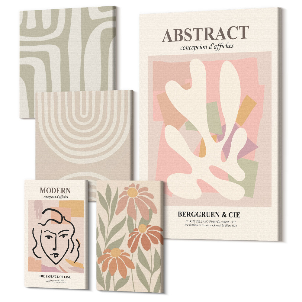 Öt részes vászonkép szett Stílusos absztrakt kompozíciók növényi motívumokkal