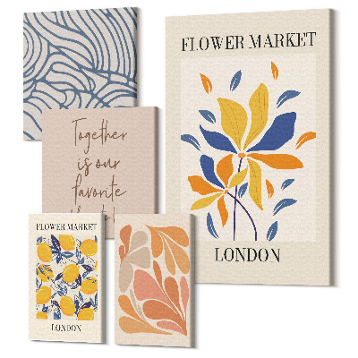 Vászonkép ötrészes Virágmotívumok és stilizált betűk Londonból