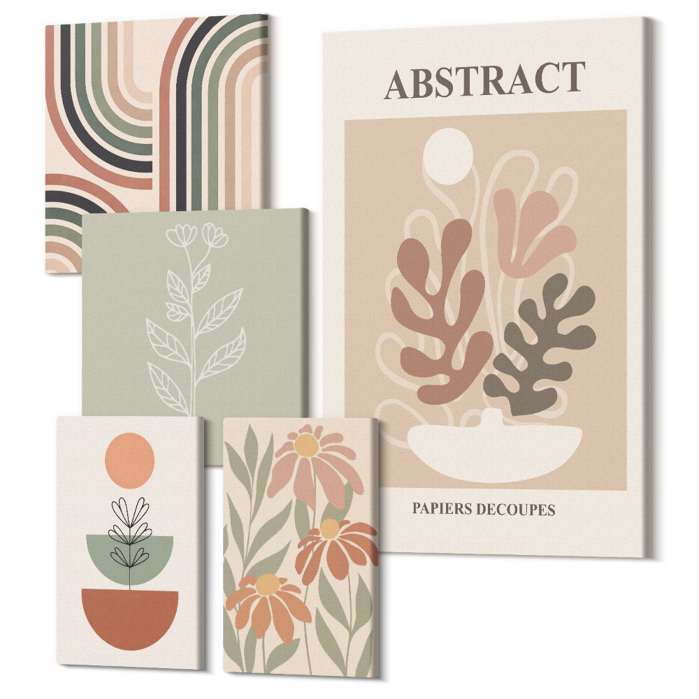 Öt részes vászonkép Stílusos absztrakt növényi és geometrikus minták