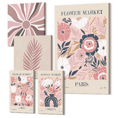 Vászonkép ötrészes Virágpiacok a világvárosokból, bohó stílusban