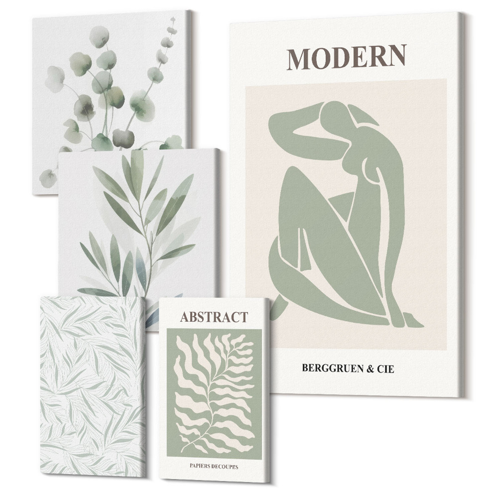 Vászonkép ötrészes Stílusos növényi motívumok modern dekorációs esztétikában