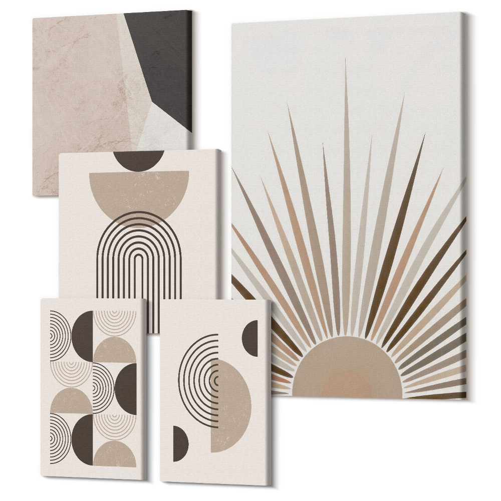 Vászonkép ötrészes Absztrakt geometriai formák semleges árnyalatokban