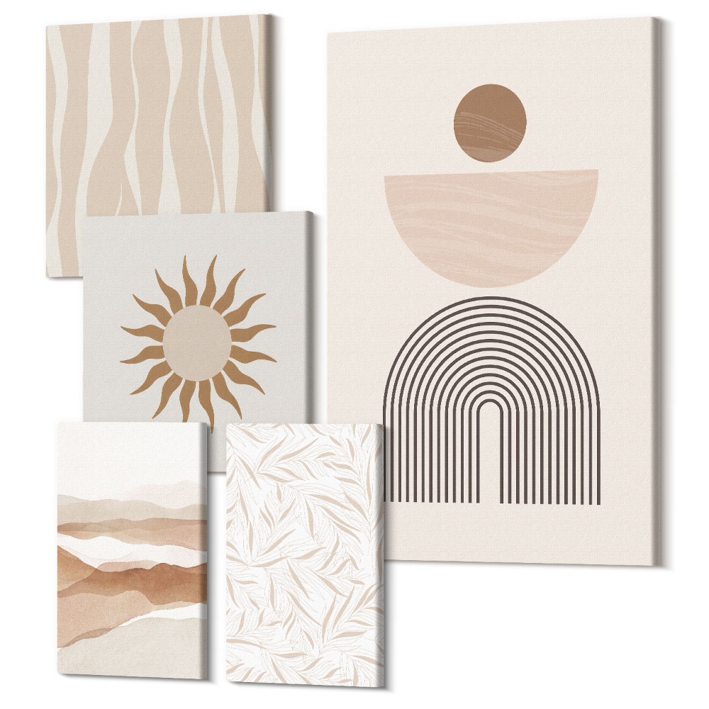 Öt részes vászonkép szett Stílusos absztrakt formák a természet árnyalataiban