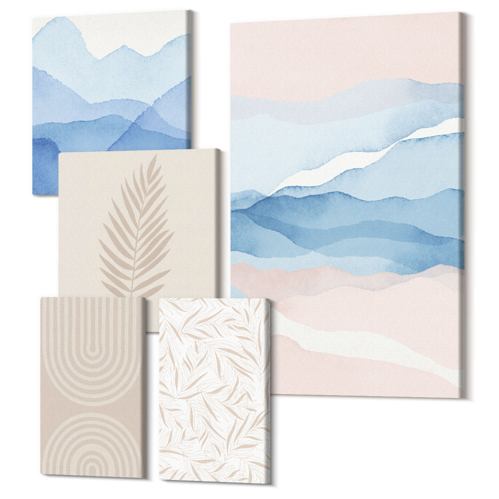 Vászonkép ötrészes Absztrakt tájak pasztell árnyalatú levelekkel