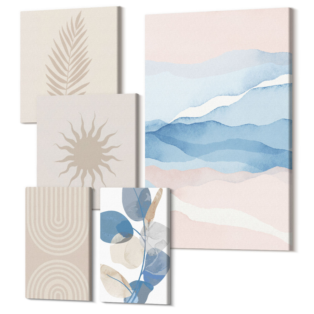 Öt részes vászonkép Absztrakt kompozíciók növényi motívumokkal és hullámokkal