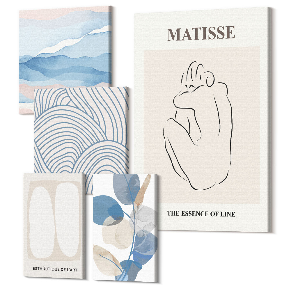 Vászonkép ötrészes Stílusos grafika absztrakt motívumokkal és természettel