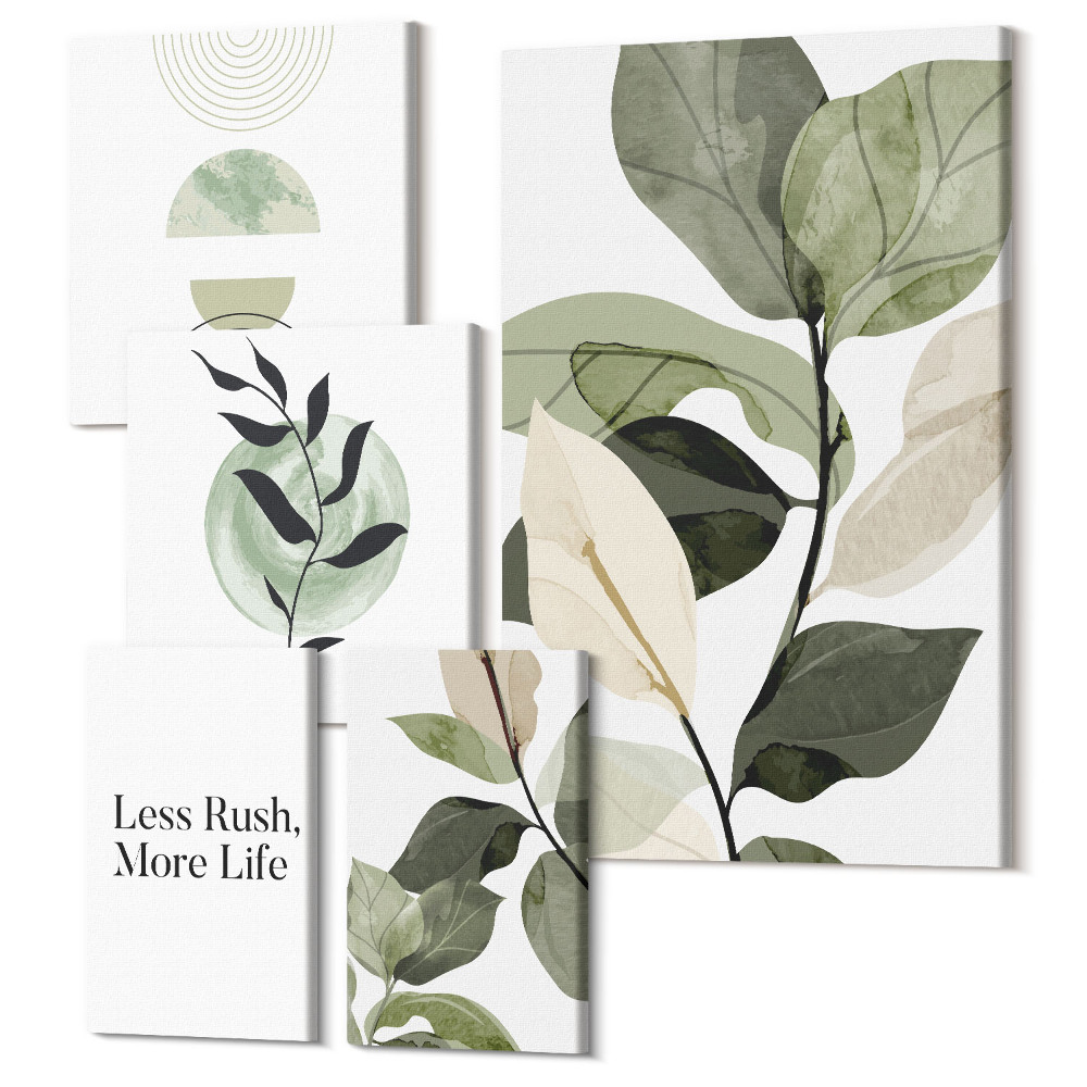 Öt részes vászonkép Stílusos grafika növényi motívumokkal a belső terekhez