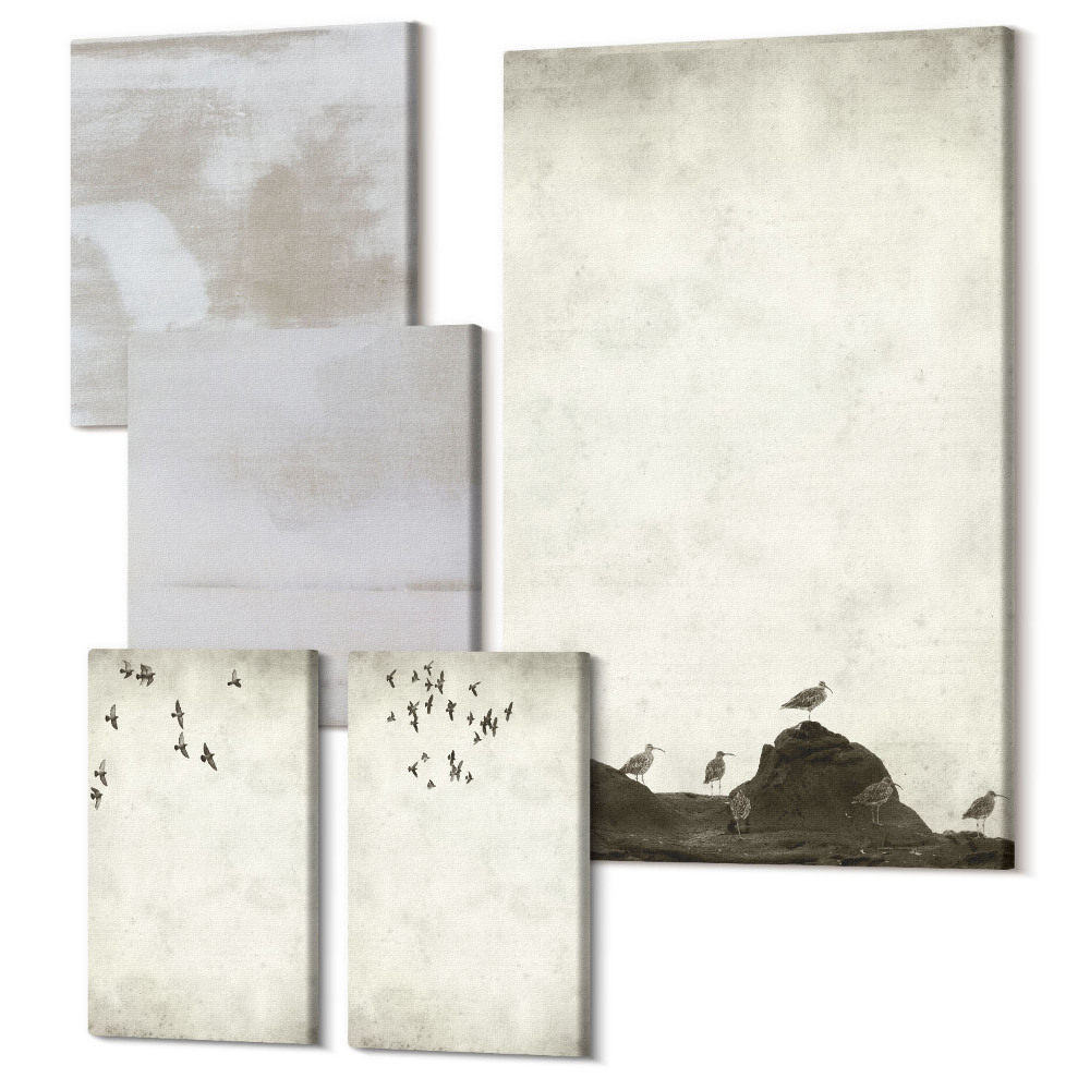 Öt részes vászonkép szett Repülő madárraj ipari textúrák