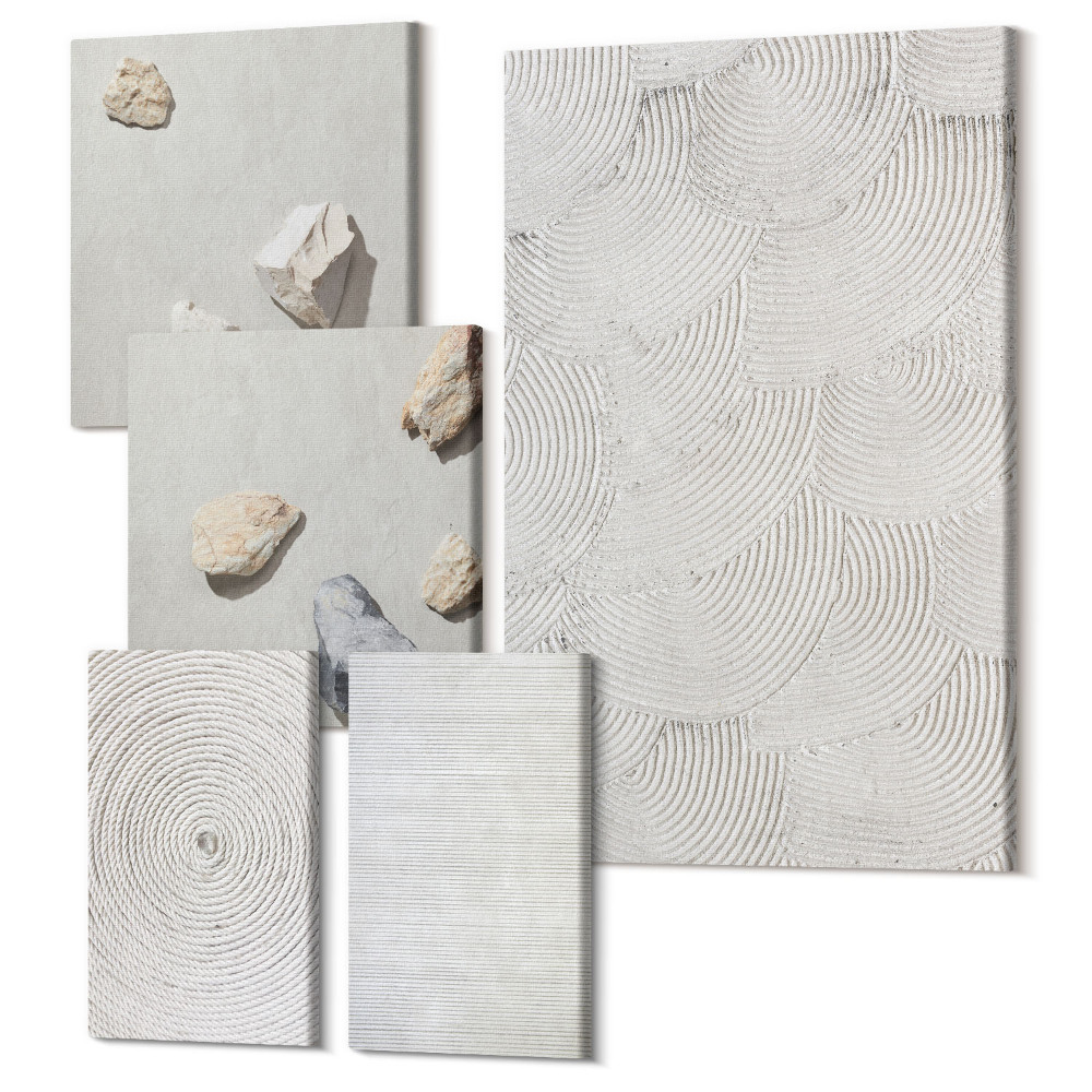 Vászonkép ötrészes Geometrikus karton és kövek homok modern minták