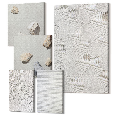 Vászonkép ötrészes Geometrikus karton és kövek homok modern minták