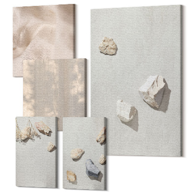 Öt részes vászonkép szett Boho strandkövek minimalista dekorációval