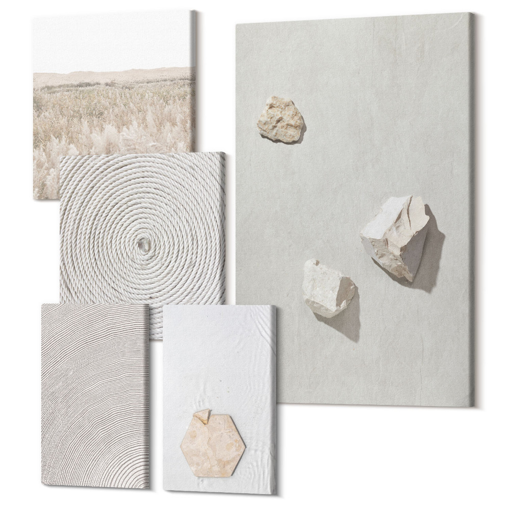 Öt részes vászonkép Könnyű textúrák a homokon, finom boho stílus