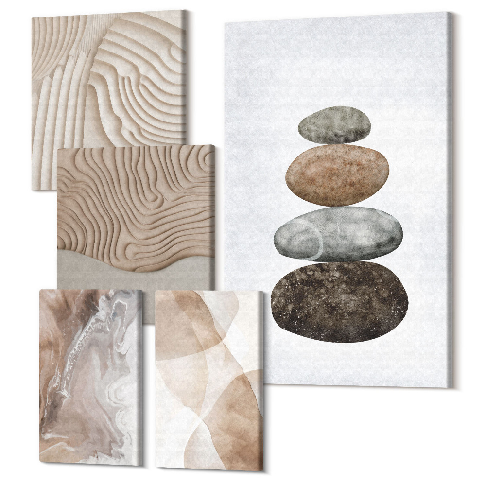 Vászonkép ötrészes Absztrakt formák festett szerkezetek pasztell színekben