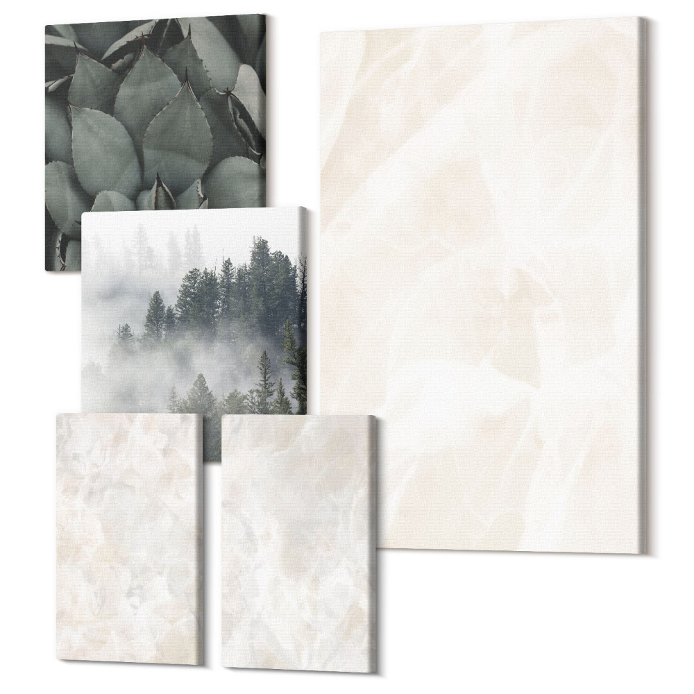 Öt részes vászonkép szett Kő pasztell szerkezetek fehér márványból