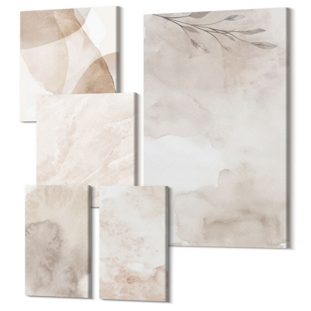 Öt részes vászonkép szett Kiömlött akvarell festékek textúra boho stílusban