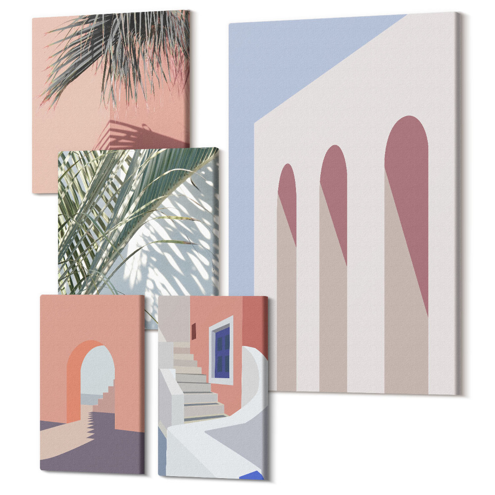 Öt részes vászonkép szett Illusztrációk a városi építészet minimalista stílusban