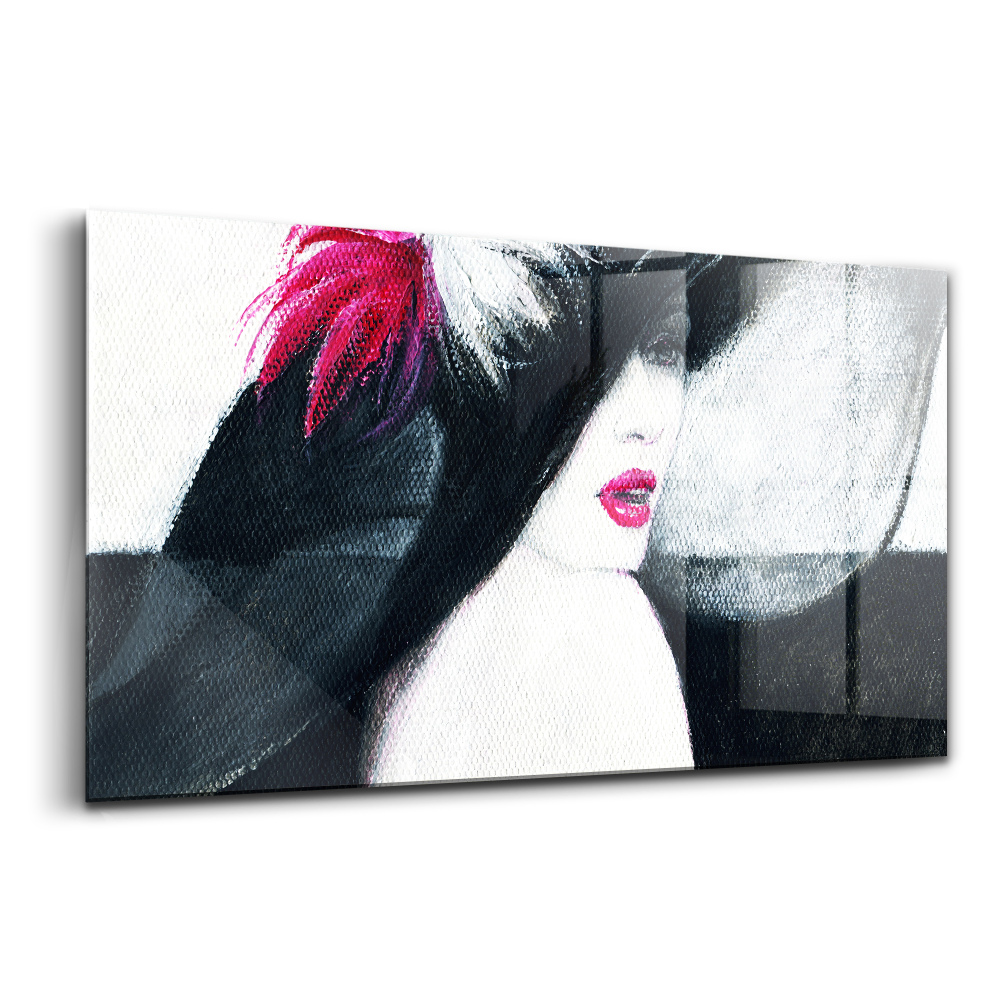 Üvegkép falra Portré egy kalapot viselő nő