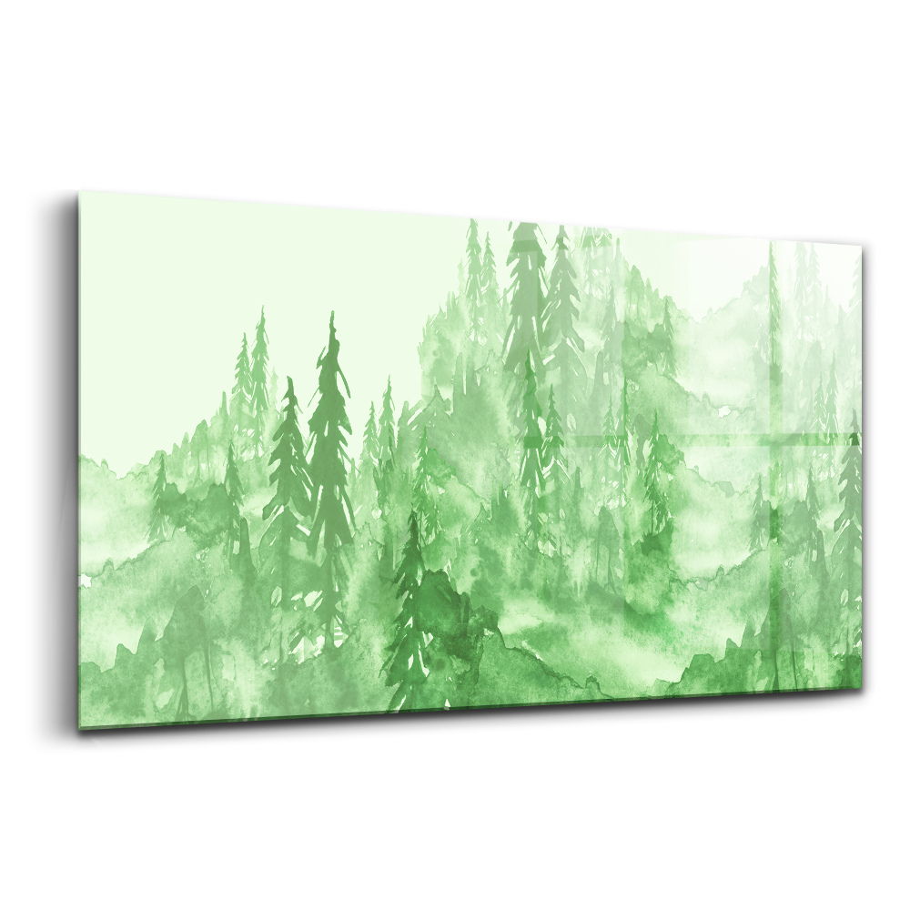 Üvegkép falra Festés zöld erdő természet fa
