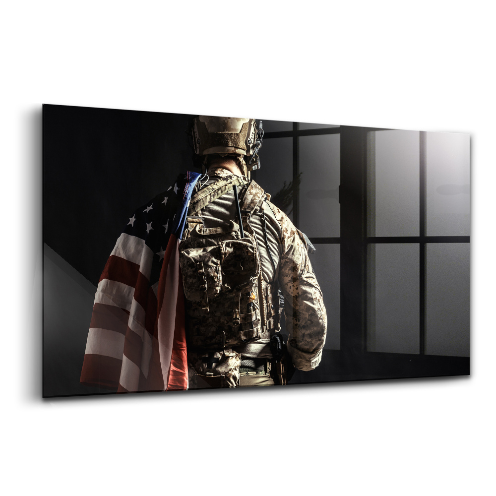Üvegkép Katona zászlóval