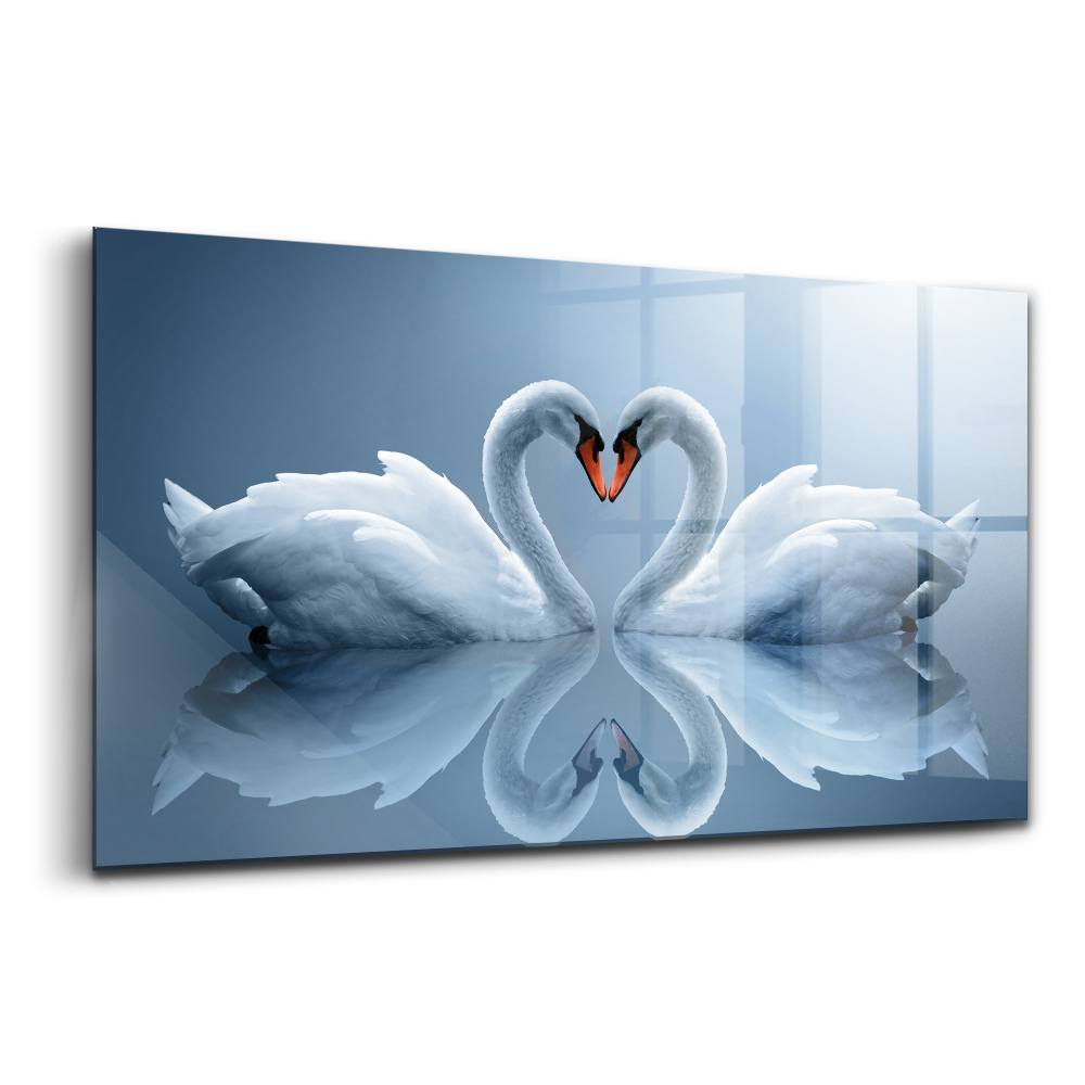 Egyedi üvegkép A szerelem jeleként elrendezett hattyúk