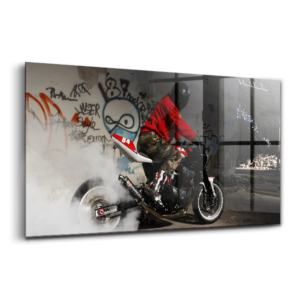 Üvegkép Motorkerékpáros férfi és graffiti