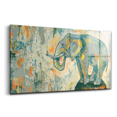 Üvegkép Festett elefánt testtartás egy gömbön