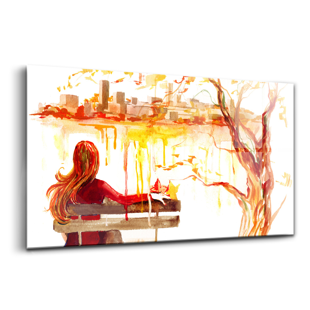 Egyedi üvegkép Őszi táj nő egy padon