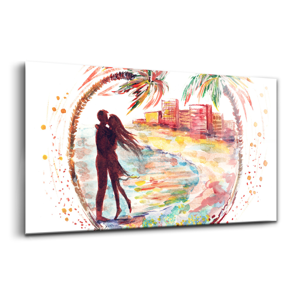 Üvegkép Akvarell szerelem Miami tengerpartján