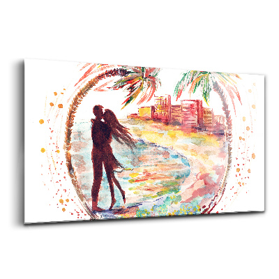 Üvegkép Akvarell szerelem Miami tengerpartján