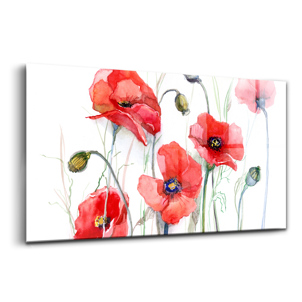 Egyedi üvegkép Festmény művészet vörös pipacsok