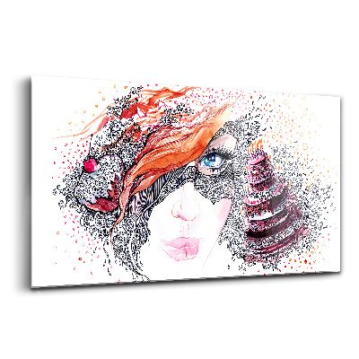 Üvegkép Édes nő tortával absztrakt