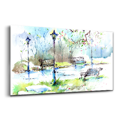 Egyedi üvegkép Festői kilátás a tavaszra egy parkban