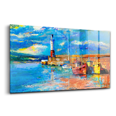 Egyedi üvegkép Világítótorony és hajók