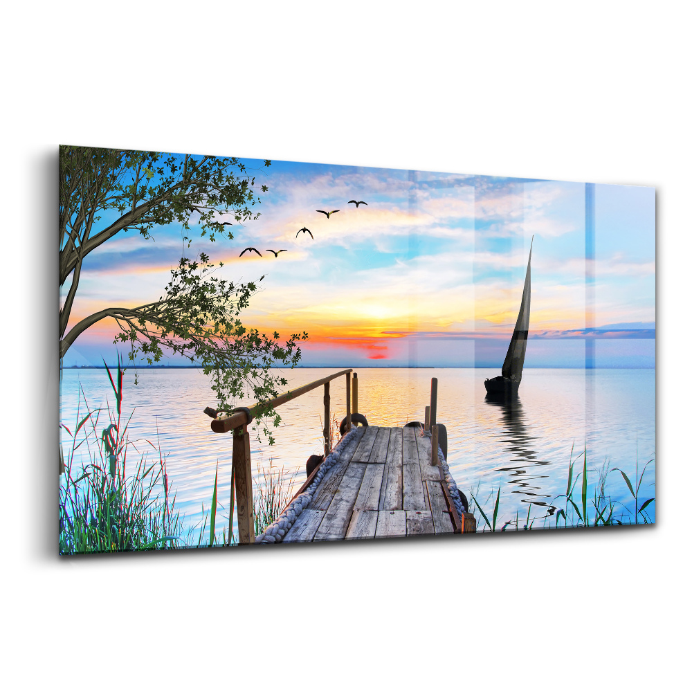 Üvegkép falra Természet tó csónak táj