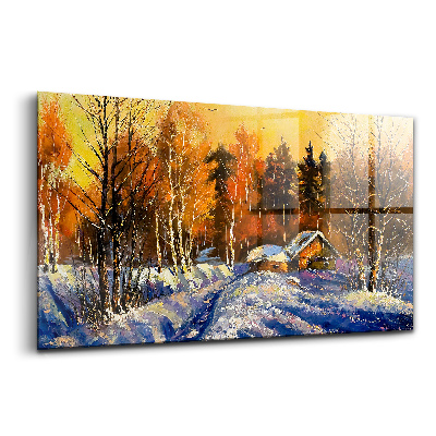 Üvegkép Este egy téli faluban