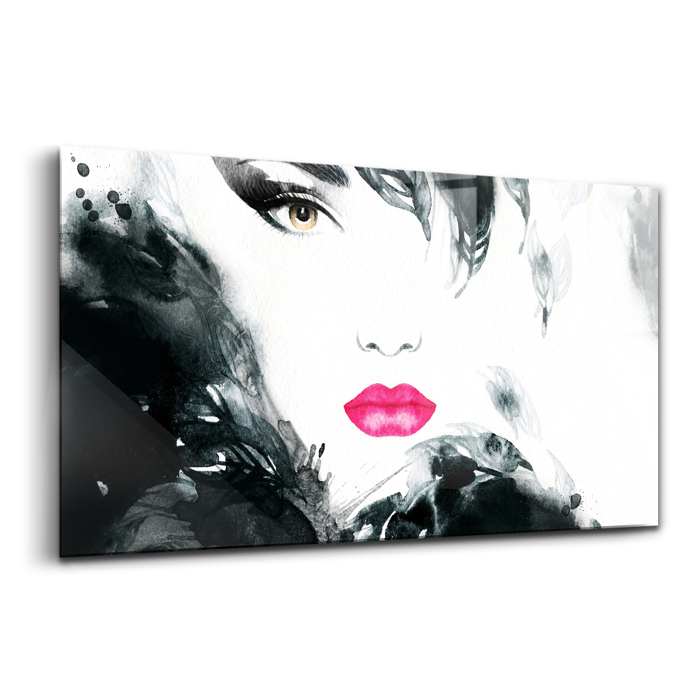 Üvegkép falra Portré egy nő piros ajkak