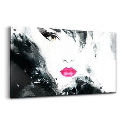 Üvegkép falra Portré egy nő piros ajkak