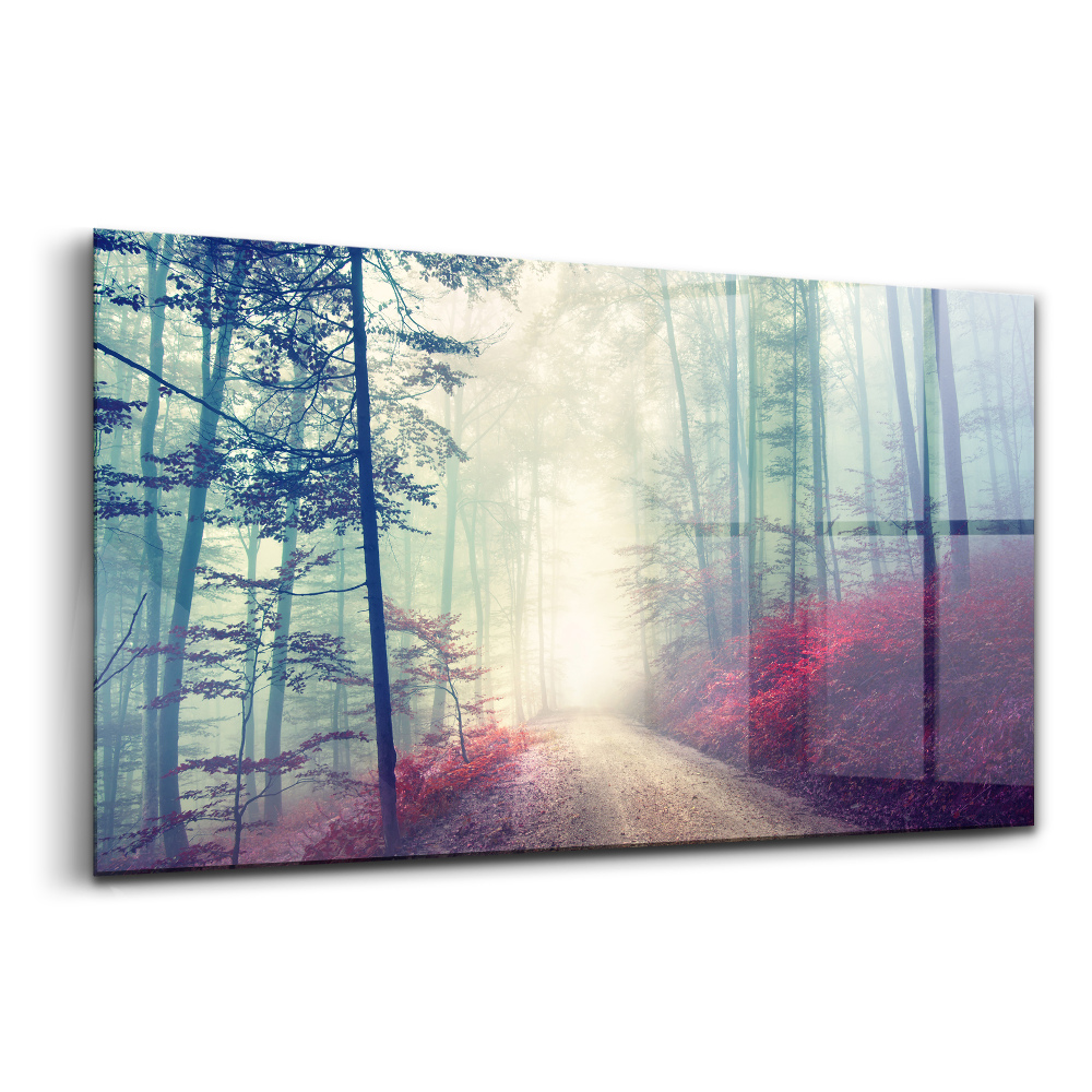 Üvegkép falra Őszi út köd erdő