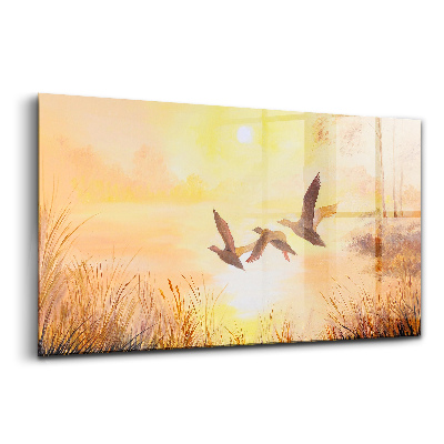 Egyedi üvegkép Daruk naplementében