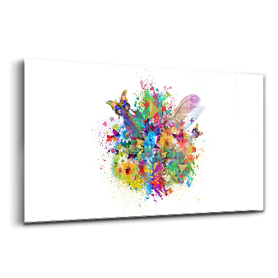 Egyedi üvegkép Virágos harmónia pillangókkal