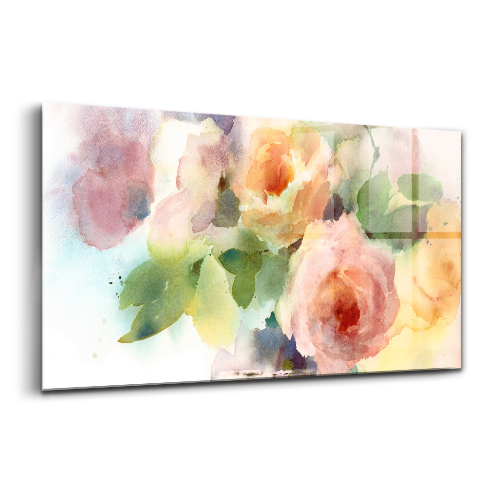 Egyedi üvegkép Rózsák egy vázában akvarell