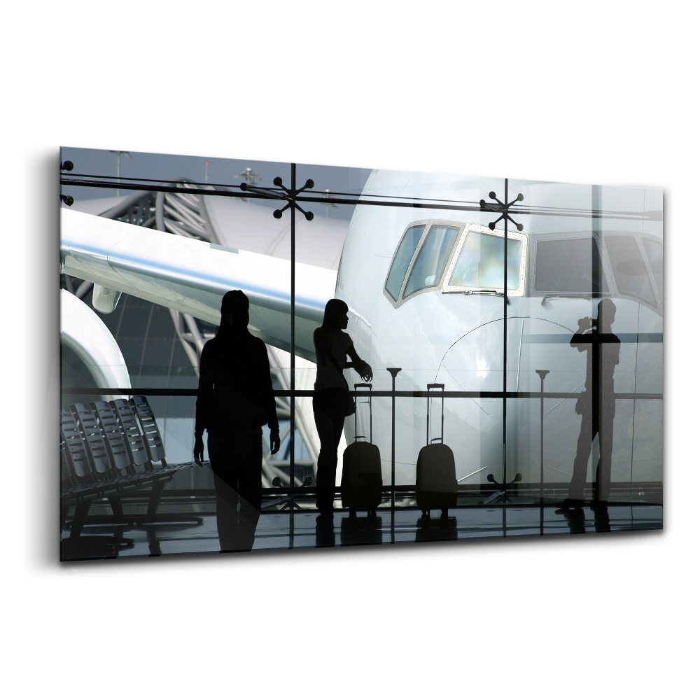 Üvegkép Repülőgépre várakozó utasok