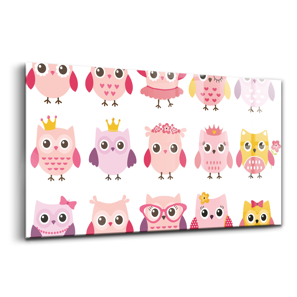 Üvegkép falra Színes baglyok gyermek témában