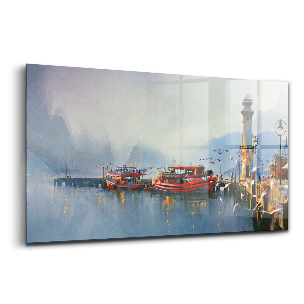 Egyedi üvegkép Halászhajó a kikötőben