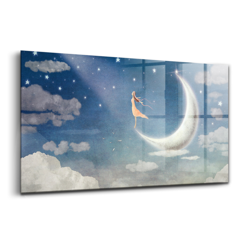 Üvegkép falra Lány a Hold égboltján